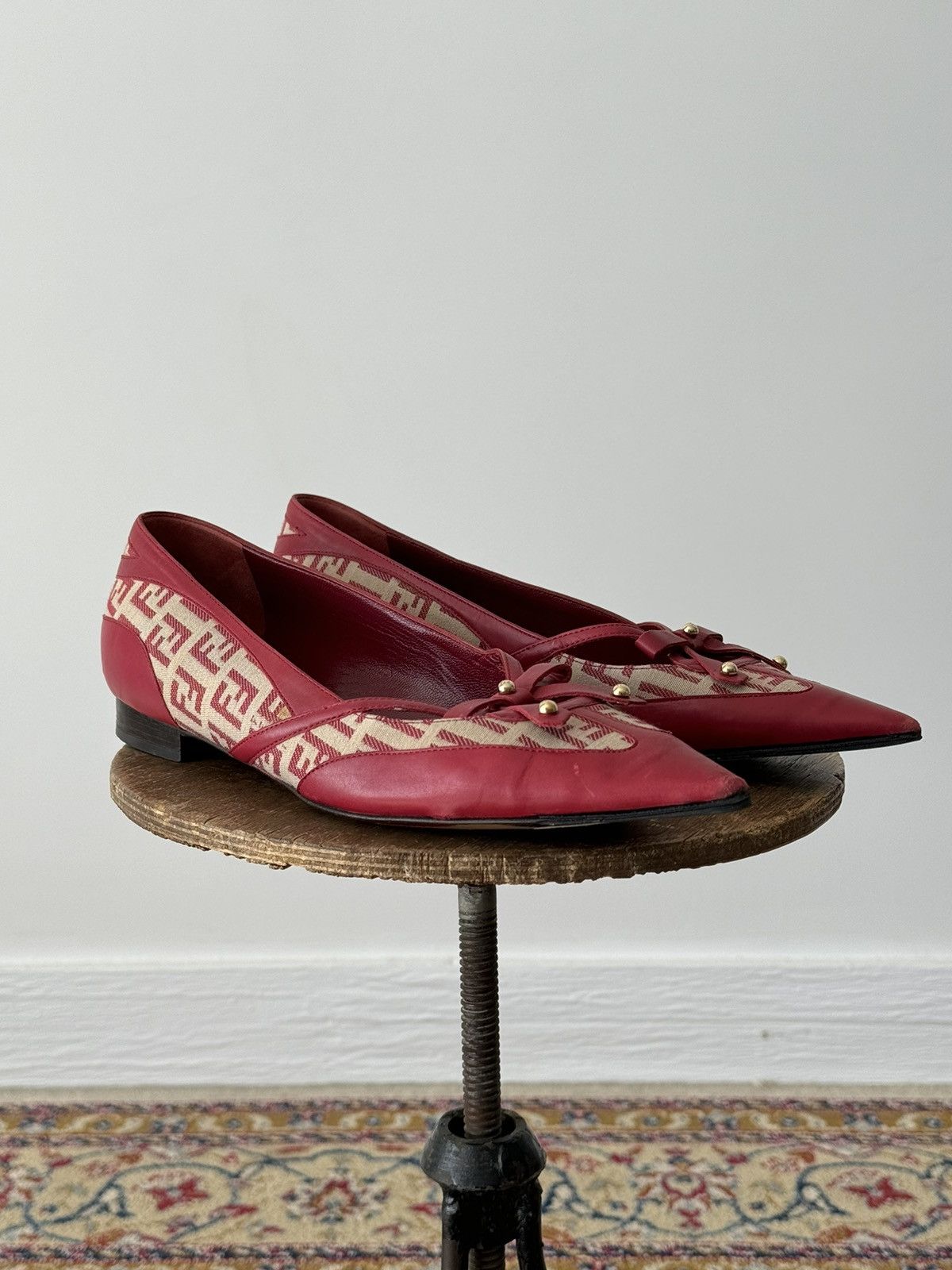 Vintage Fendi Zucca Monogram Red Point Toe Flats