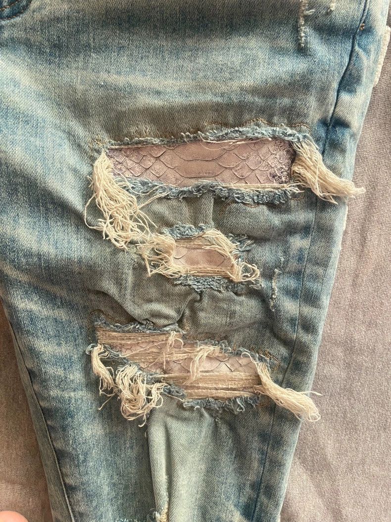 Amiri Amiri yellow mud snake skin embroidered white snake skin p Size US 32 / EU 48 - 3 Thumbnail
