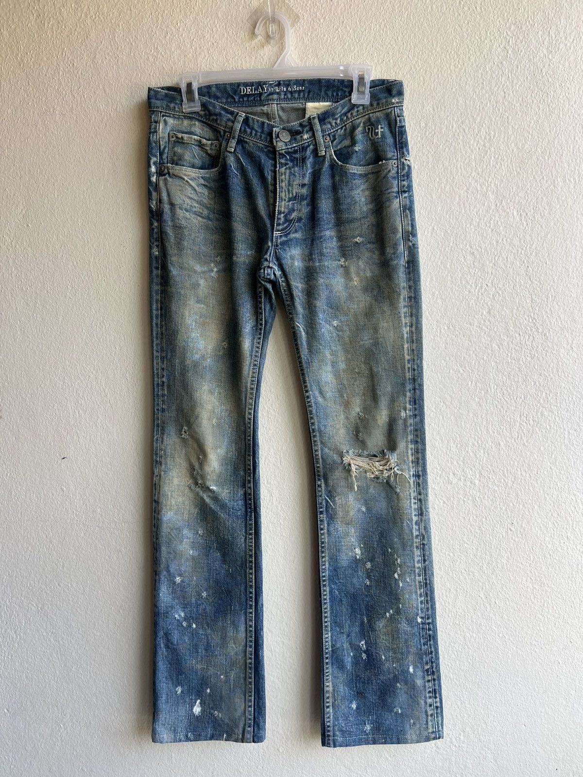 Japanese Brand Dirty Mud Stains Distress Denim Ufin & Sons Flare Jeans Size US 30 / EU 46 - 2 Thumbnail