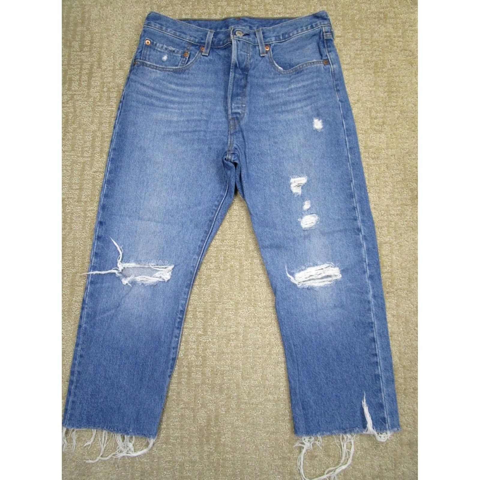 Levi's Levi's 501 Jeans Women Cropped High Rise Blue Distressed 5-Pocket Denim Relaxed 30 Size 30" / US 8 / IT 44 - 2 Thumbnail