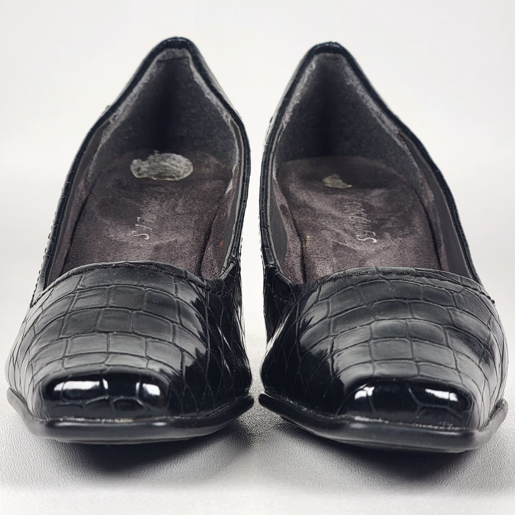 Vintage AEROSOLES Wild Ivy Black Alligator Print Mid Heel Pump Square Toe 6.5 M Womens Pumps Shoes Size US 7 / IT 37 - 3 Thumbnail