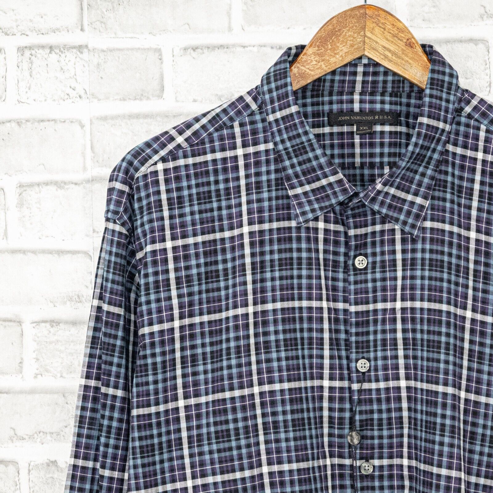 John Varvatos John Varvatos Men's Button up Shirt in Blue purple check Size US XXL / EU 58 / 5 - 6 Thumbnail