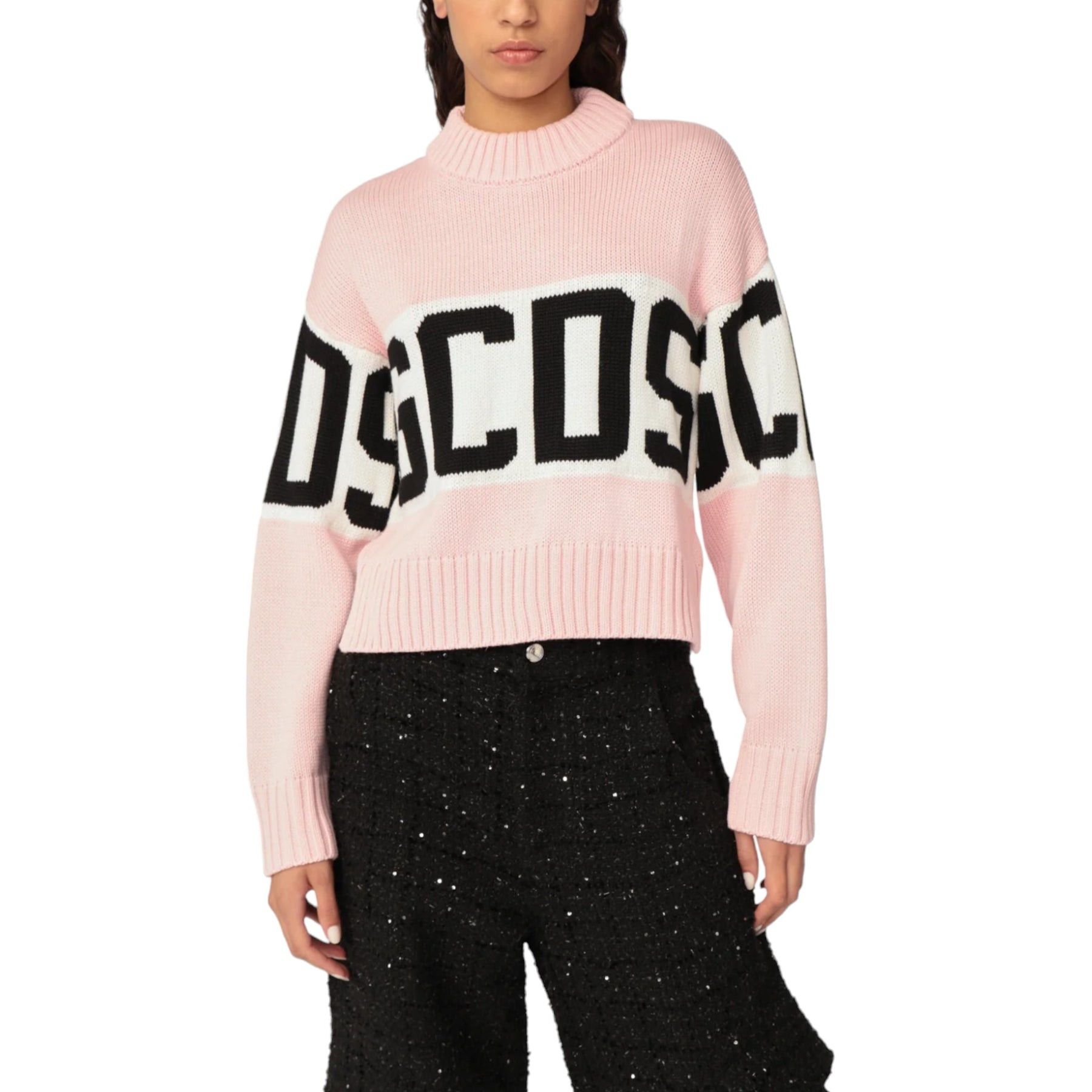 Image of Gcds Wool Logo Band Boxy Sweater Pink - S, Women's (Size Small)