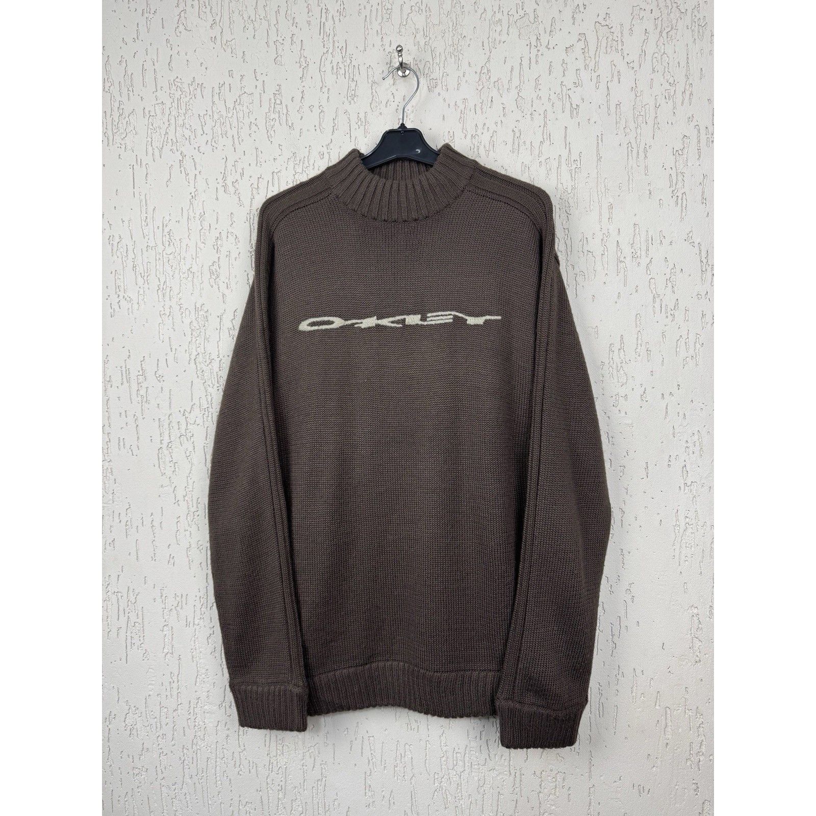 Oakley Vintage 90s Oakley Knit Sweater Wool Blend Brown Spellout Mo Size US L / EU 52-54 / 3 - 2 Thumbnail