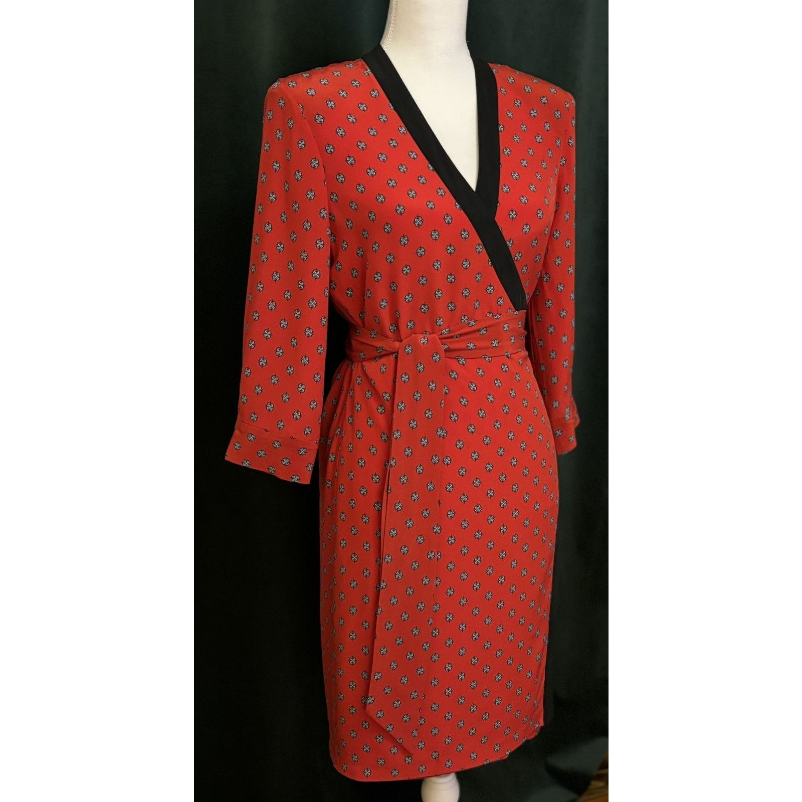 L'AGENCE L'Agence Silk Wrap Dress Red Navy Pattern Small Size S / US 4 / IT 40 - 16 Thumbnail