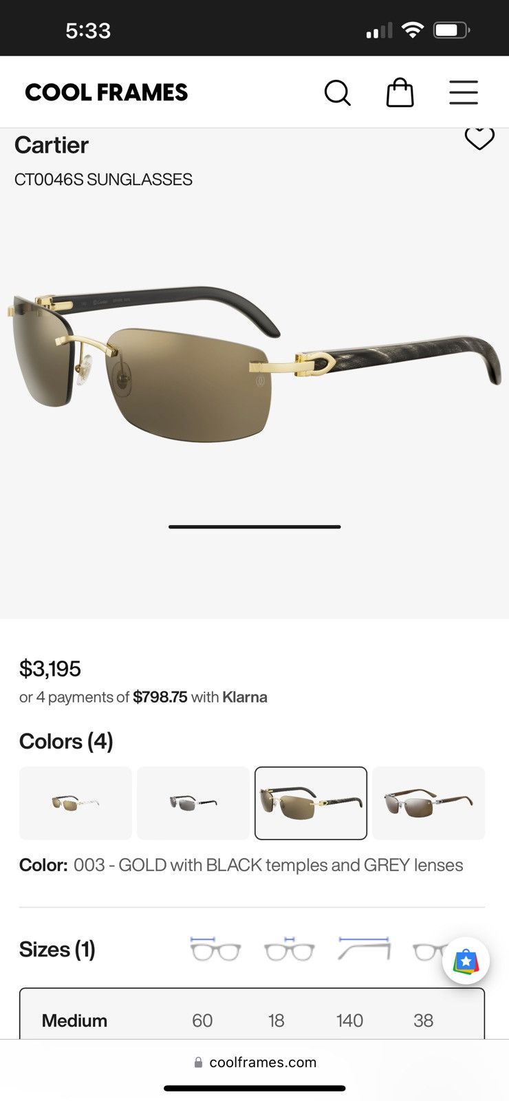 Cartier Cartier Buffalo Horn Sunglasses “Buffs” Size ONE SIZE - 8 Thumbnail