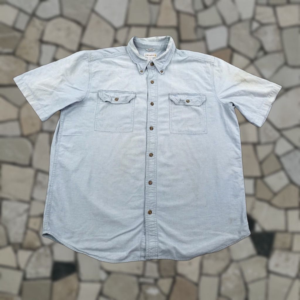 Carhartt Carhartt Shirt Mens XL Blue Chambray Button-Up Short Sleeve Relaxed Fit Workwear Size US XL / EU 56 / 4 - 1 Thumbnail