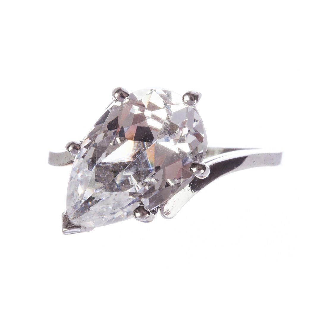 Designer Art Deco Sterling Silver Rock Crystal Quartz Cocktail Ring Size ONE SIZE - 2 Thumbnail