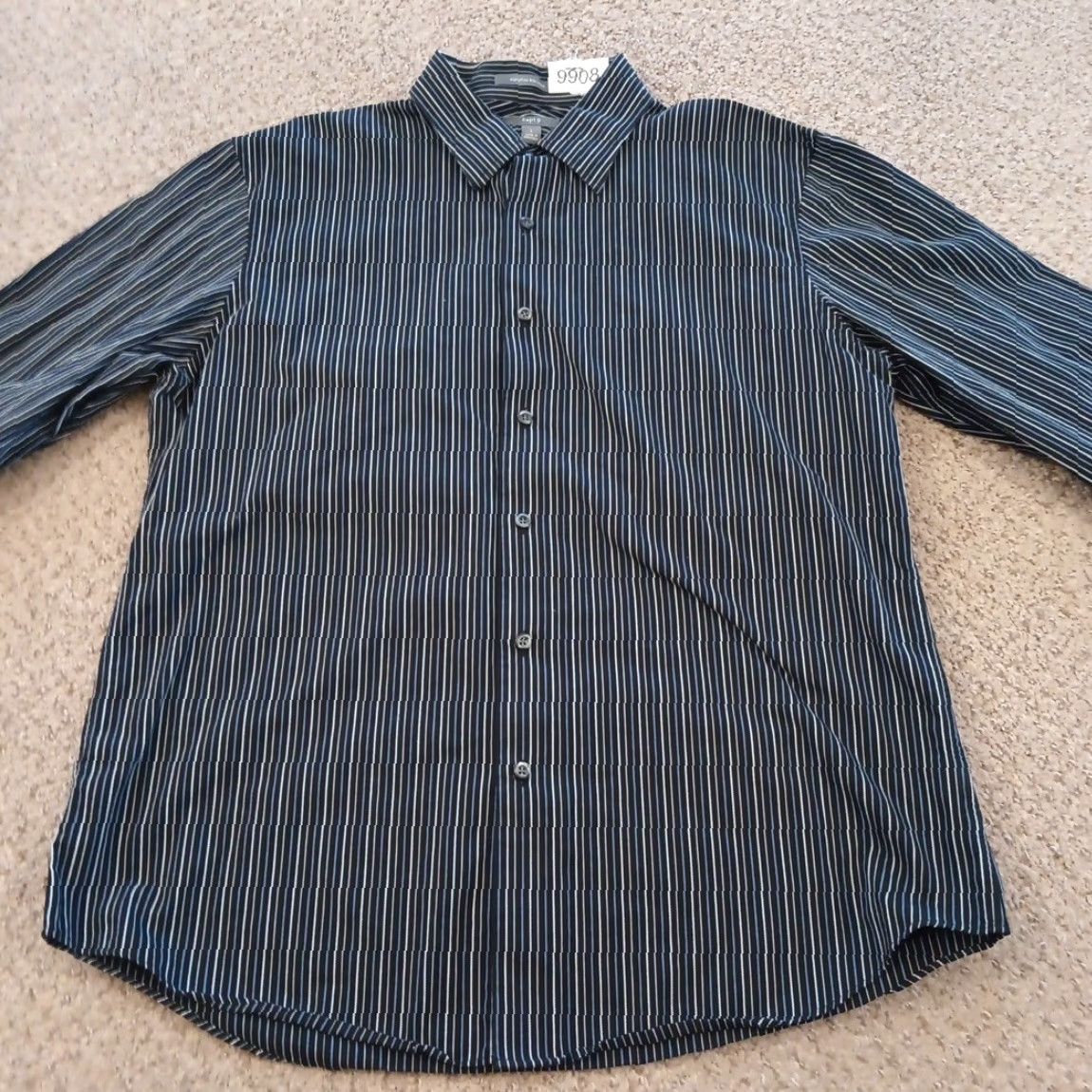 Apt. 9 Apt. 9 Shirt Mens Large Black Purple Striped Long Sleeve Button Up Cotton Size US L / EU 52-54 / 3 - 4 Thumbnail