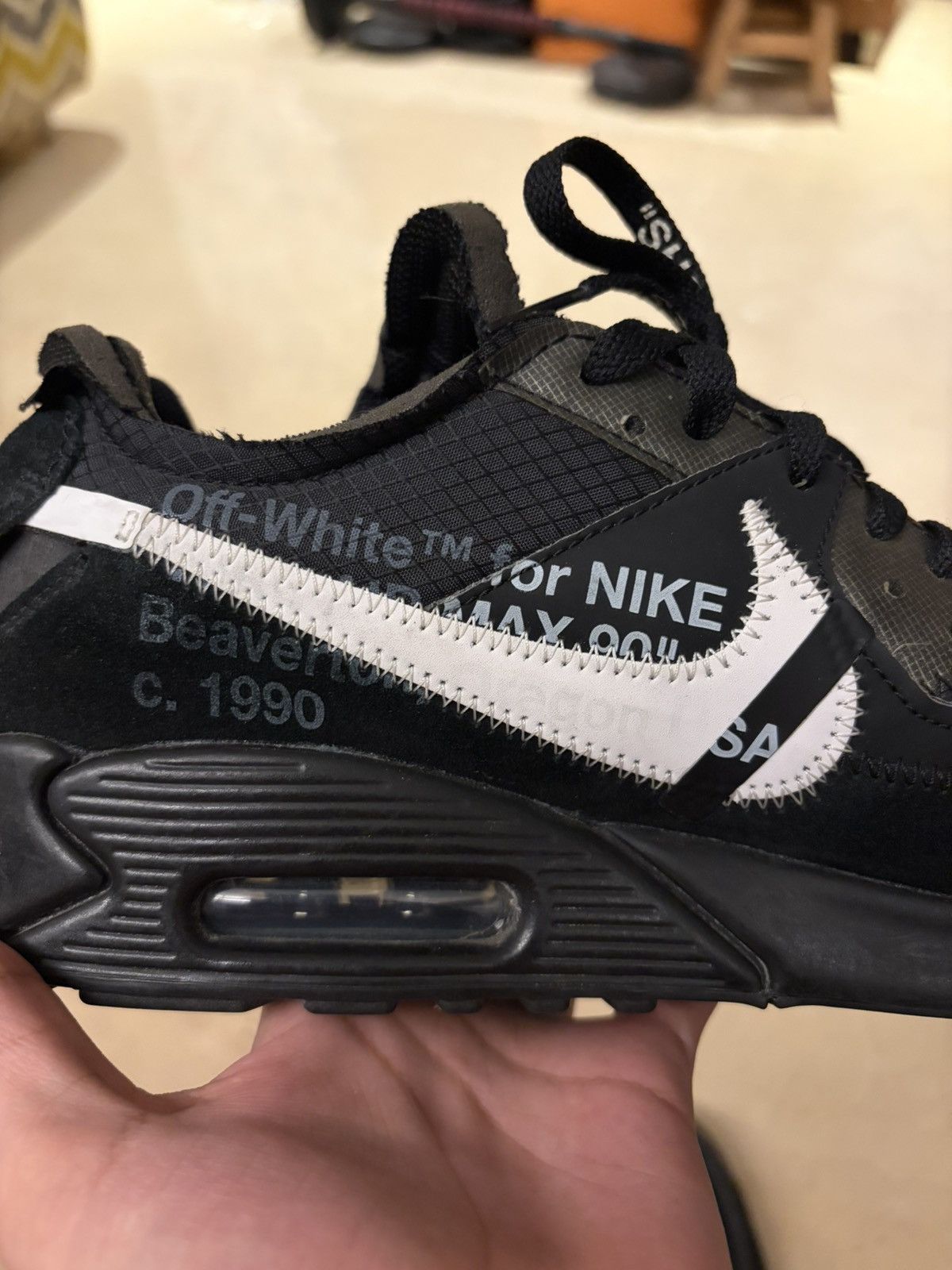 Nike × Off-White Nike Off White Air Max 90 Black Size US 9.5 / EU 42-43 - 11 Thumbnail