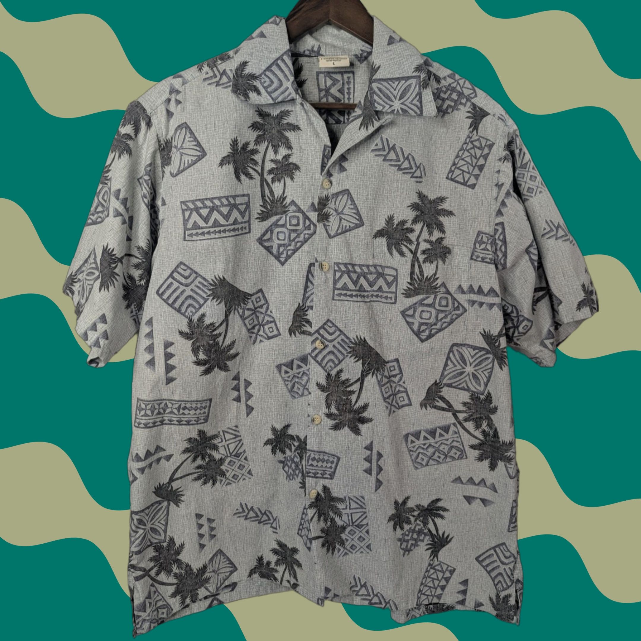Vivobarefoot VTG Go Barefoot Shirt Men's L Light Grey Blue Hawaiian Aloha Collared Floral Short Sleeve Button-Up Size US L / EU 52-54 / 3 - 1 Thumbnail