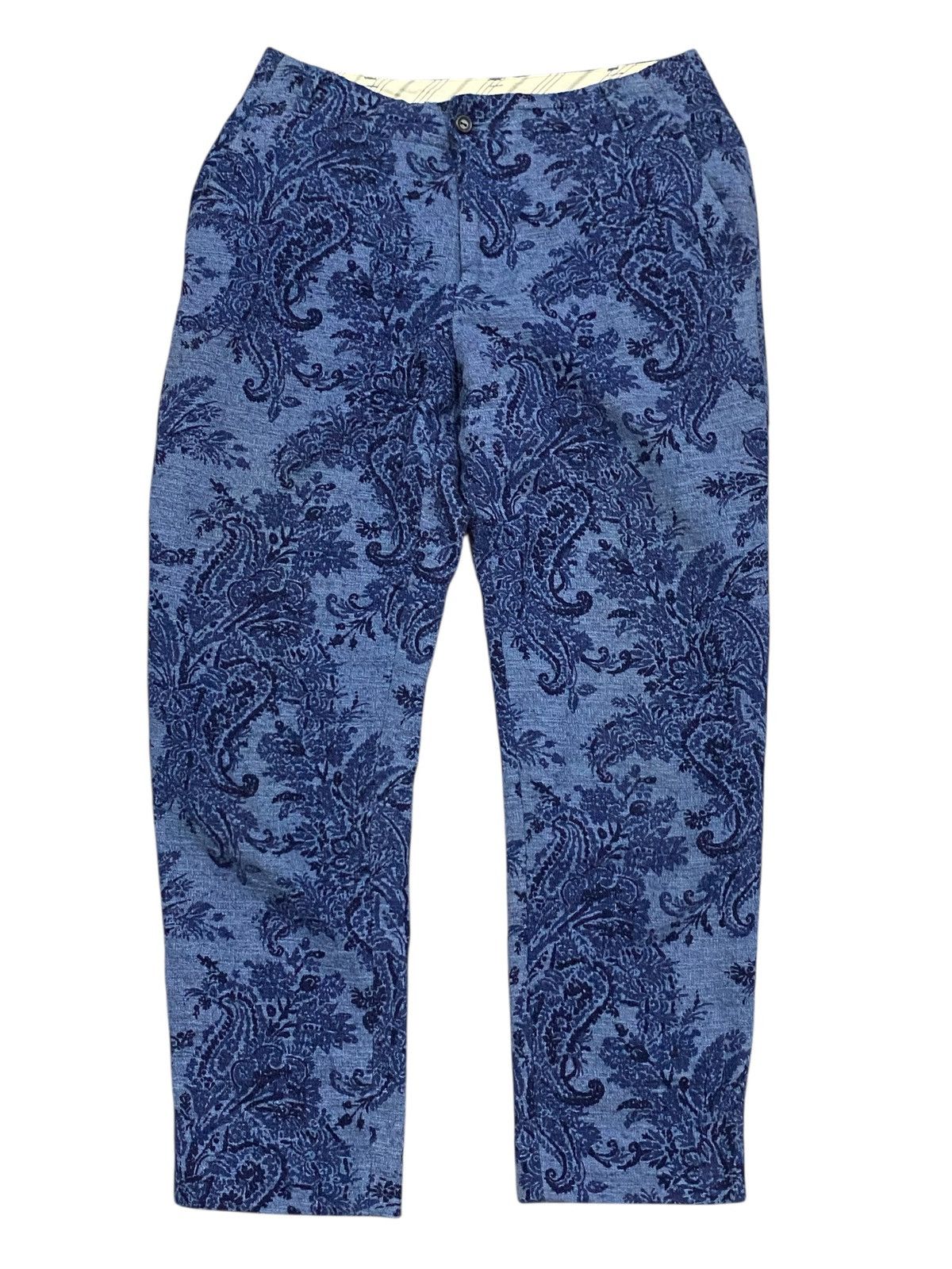 Japanese Brand Gallardagalante Indigo Paisley Jacquard Trousers (Size 1) Size US 28 / EU 44 - 1 Thumbnail
