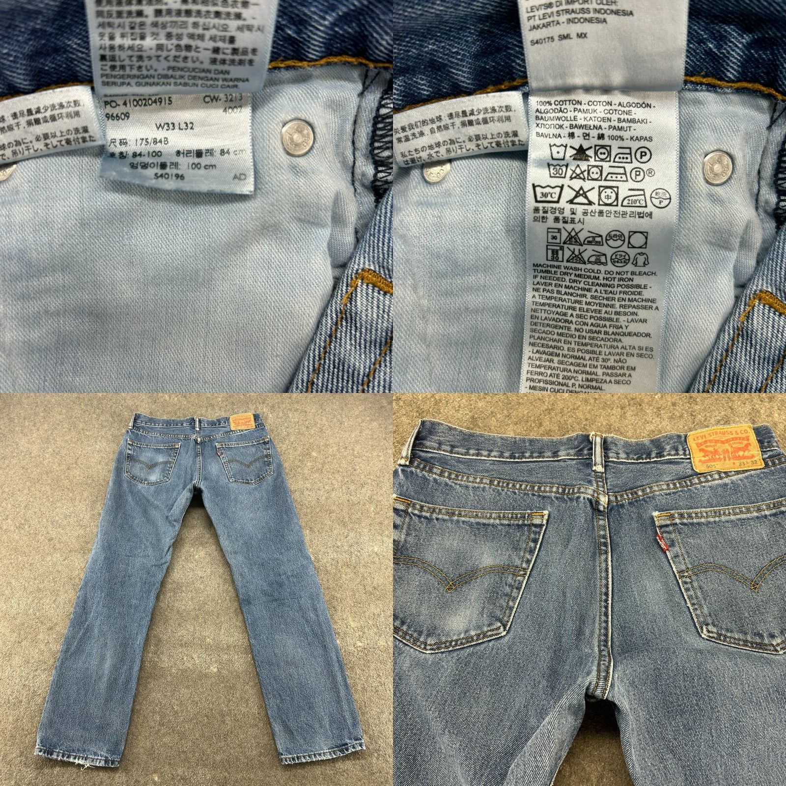 Levi's Levi's 505 Jeans Mens 33x32 Blue Regular Fit Straight Leg Light Wash Distressed Size US 33 - 9 Thumbnail