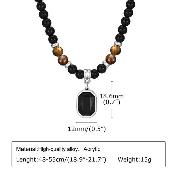 VIBE Mens Geometric Charm Necklaces, Black Beaded Tier Eye Stone Size ONE SIZE - 6 Thumbnail