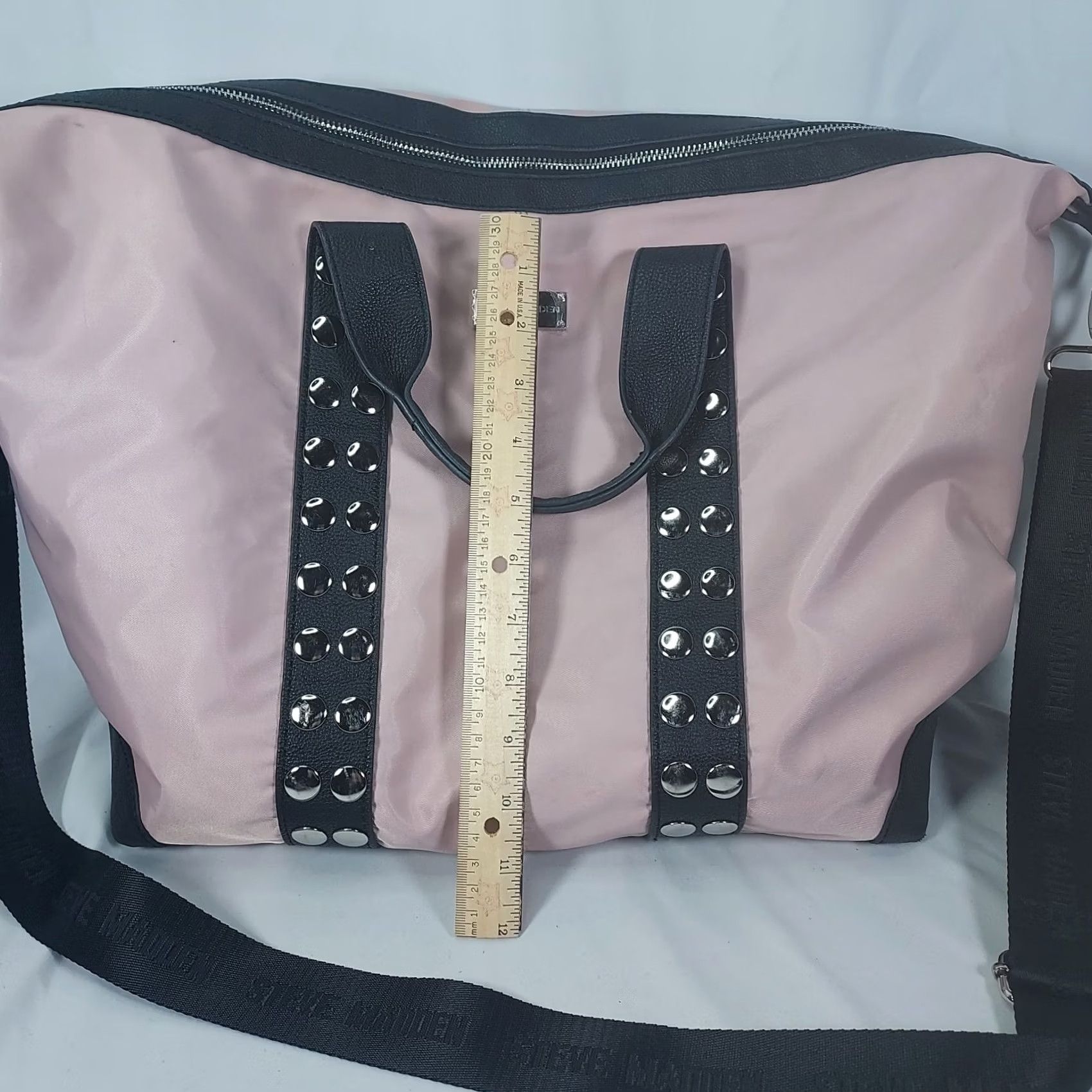 Steve Madden Steve Madden Pink Black Nylon Weekender Travel Duffel Bag Studded Handles Womens Large Quadrupled Size ONE SIZE - 7 Thumbnail