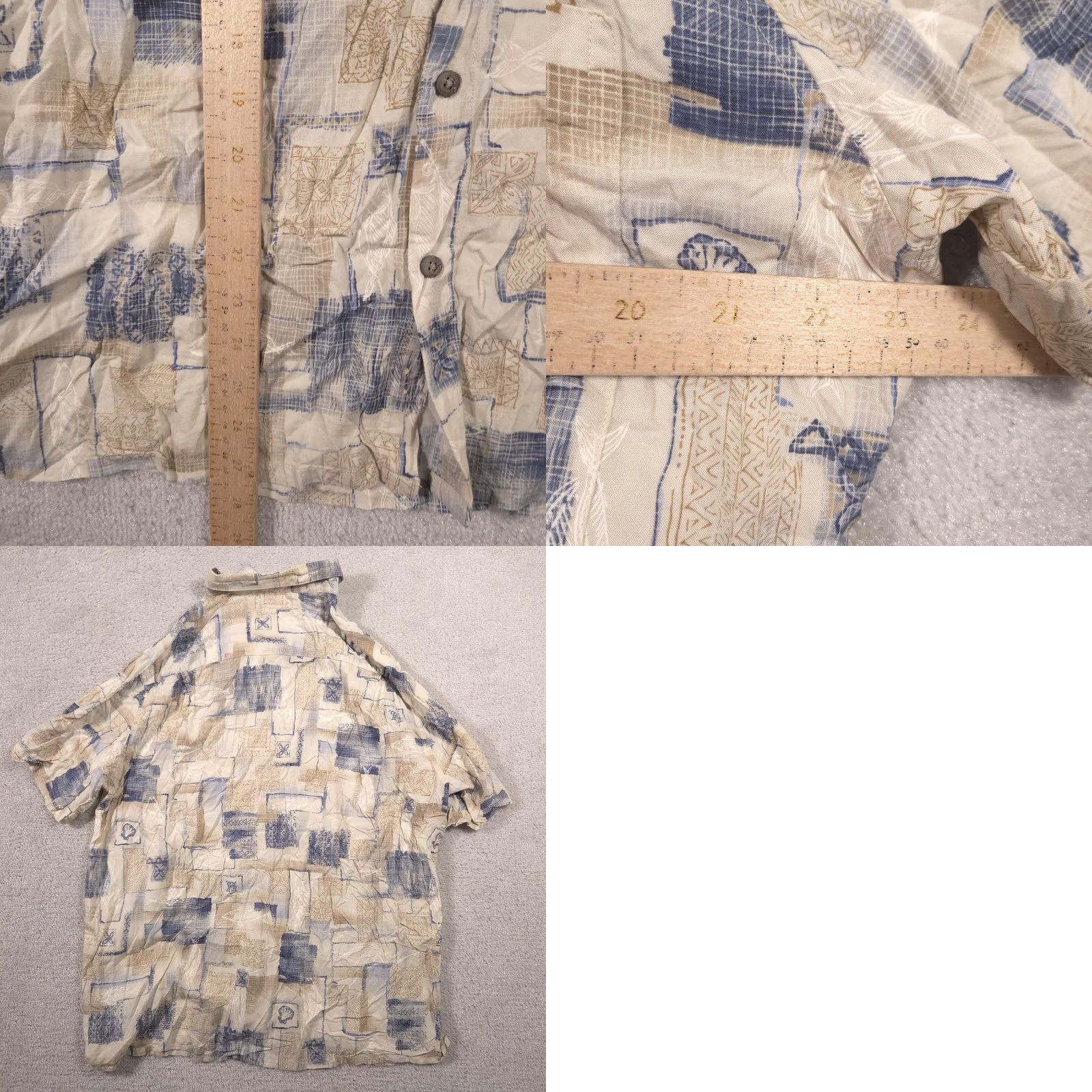 Vintage Batik Bay Shirt Mens XL Beige Geometric Rayon Button Front Short Sleeve Tropical Size US XL / EU 56 / 4 - 8 Thumbnail