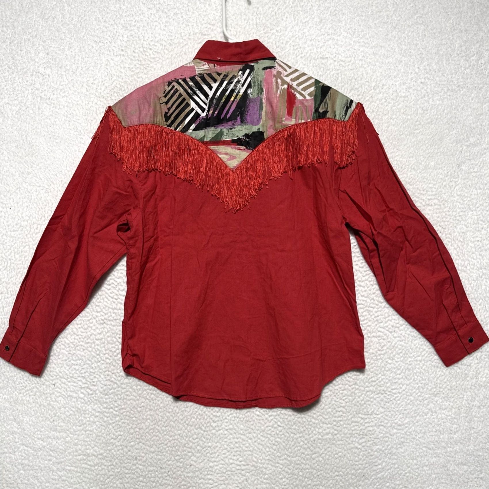 Vintage VINTAGE Western Collection Shirt Womens Fringe Western Button Down Size 18 Red Cotton 1980s 42” Chest Regular Outdoor Boys Girls Mens Womens Size ONE SIZE - 4 Thumbnail