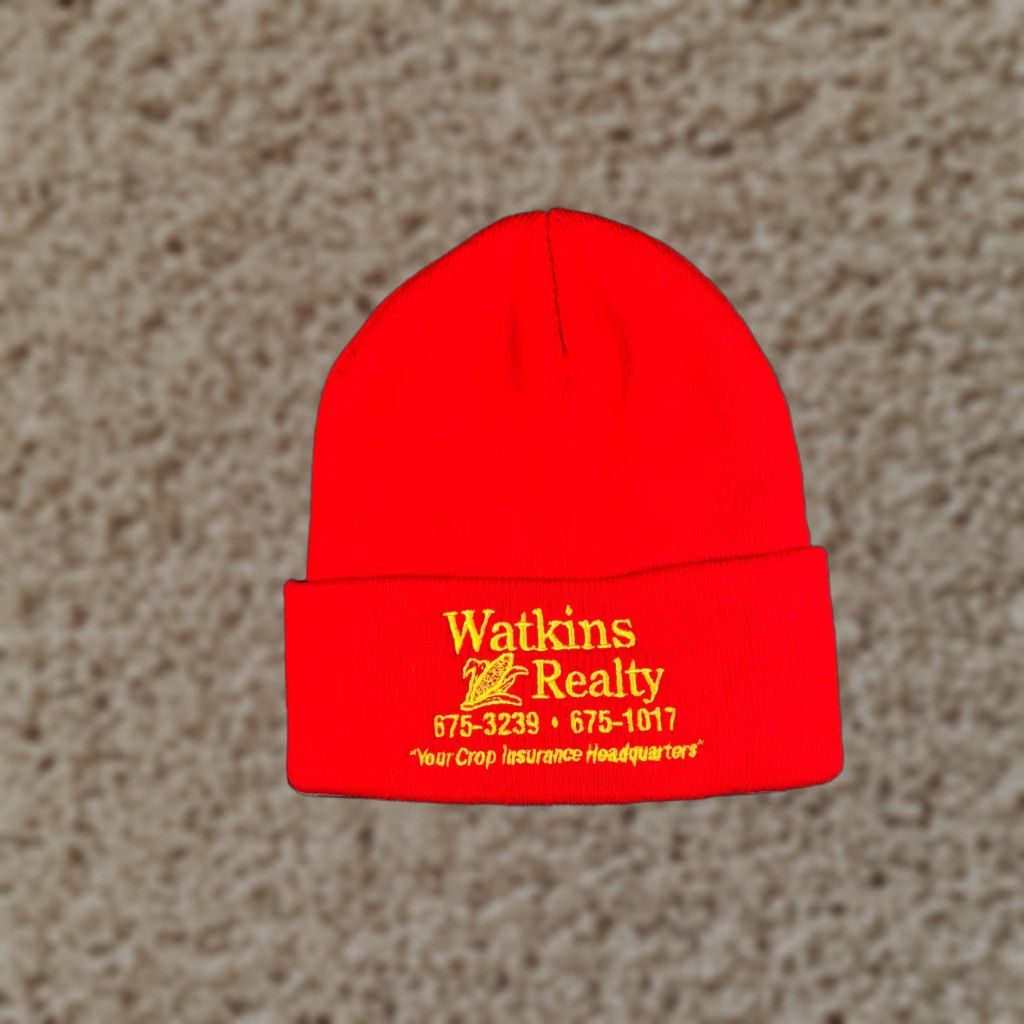 Vintage Watkins Realty Beanie Toque Beanie Adult One Size Red Knit Embroidered 100% Acrylic Hat/Cap Mens One Size Red Knit Beanie Size ONE SIZE - 1 Thumbnail