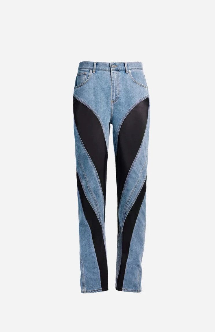 H&M × Mugler Thierry Mugler x HM Blue Spiral Panel Jeans Mens Denim Pants Size US 34 / EU 50 - 2 Thumbnail