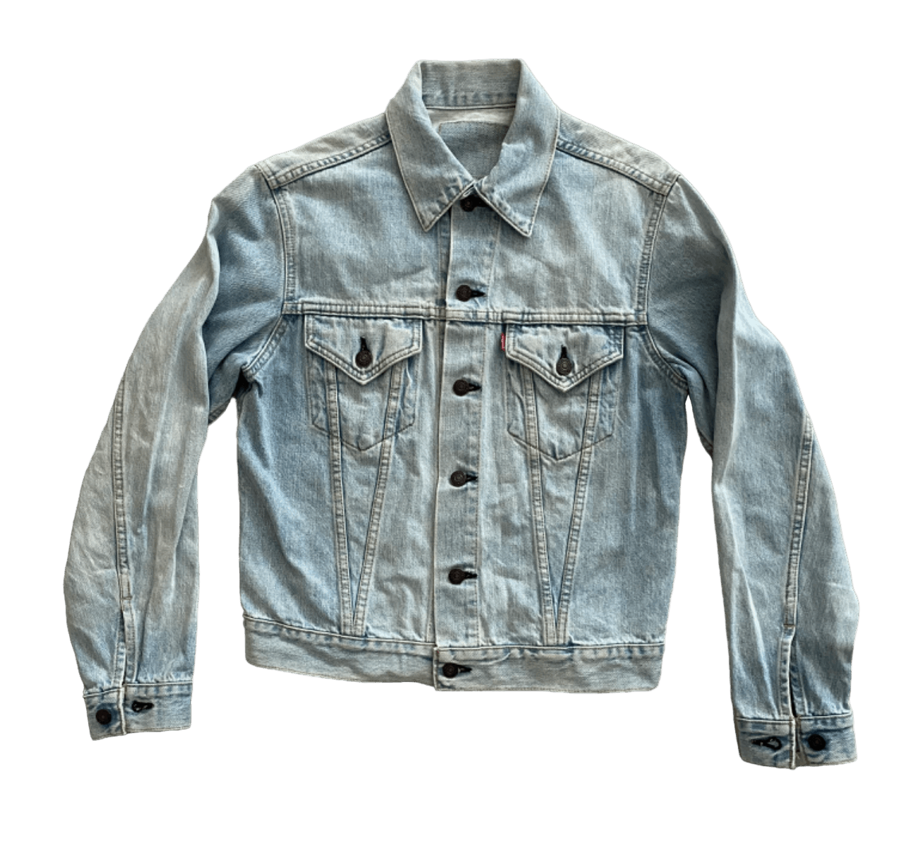 image of Vintage Levis Big E Type 3 Denim Trucker Jacket in Blue Distressed, Men's (Size Small)