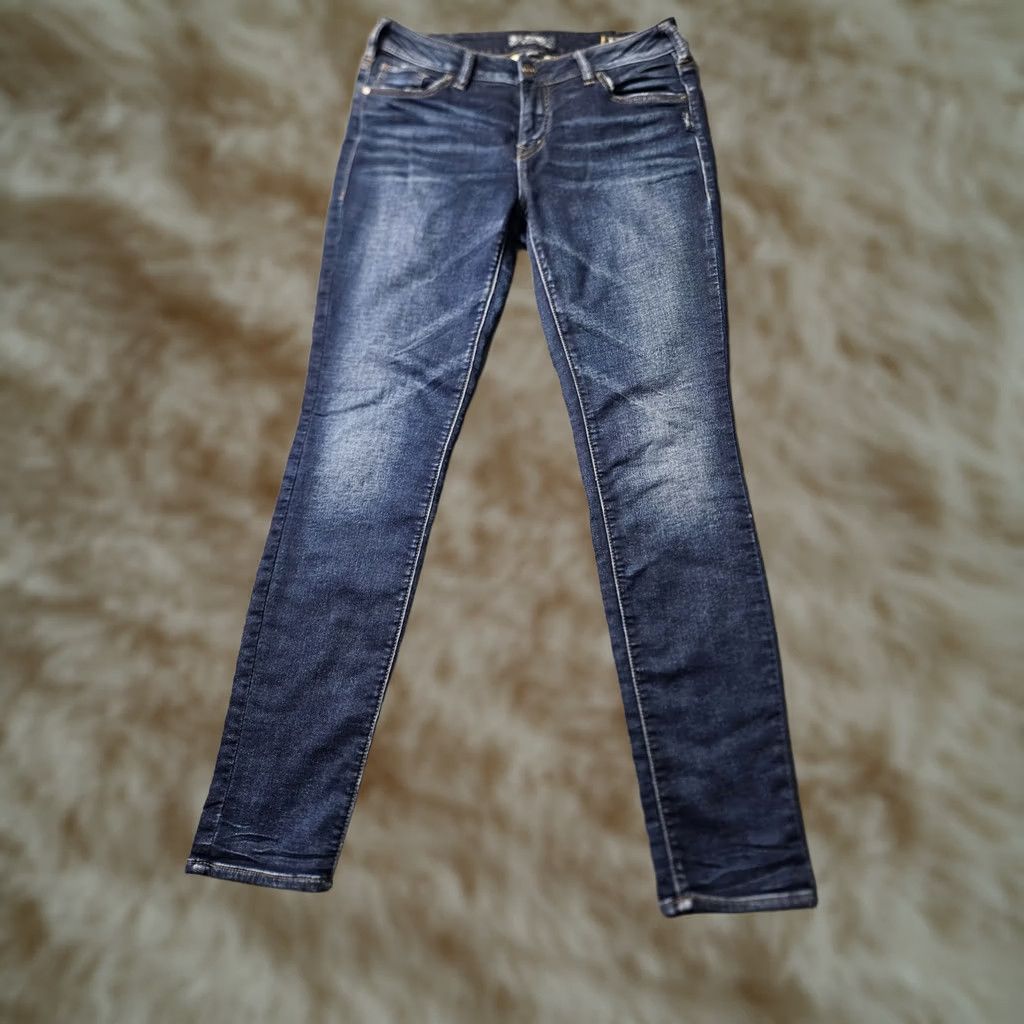 Vintage VINTAGE AIKO Silver Aiko Joga Jeans Women's 30/31 Low Rise Blue Distressed Skinny Denim 30 in Inseam Logo Embroidered 90s Preppy Womens Size 30" / US 8 / IT 44 - 1 Thumbnail
