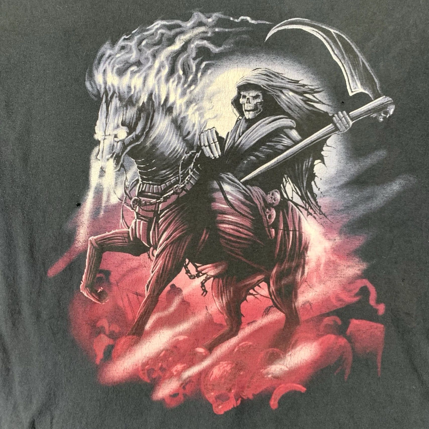 Gildan VINTAGE Y2K Grim Reaper T-Shirt Men Oversized Black Cotton 90s Biker Grunge Graphic Print Size US L / EU 52-54 / 3 - 4 Thumbnail