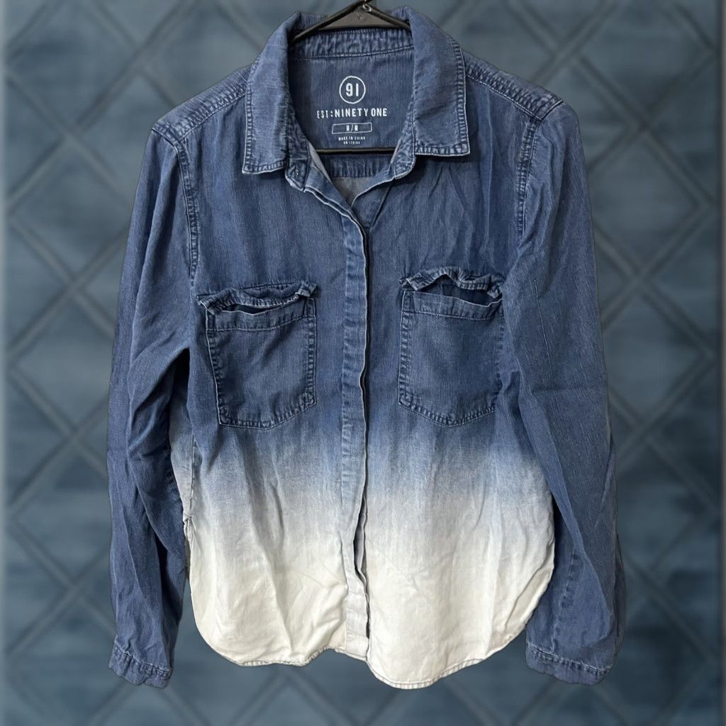 Vintage VINTAGE Ninety One 91 Western Shirt Orange Blue Ombre Cotton Button Down Long Sleeve M Women’s Shirt Size M / US 6-8 / IT 42-44 - 1 Thumbnail