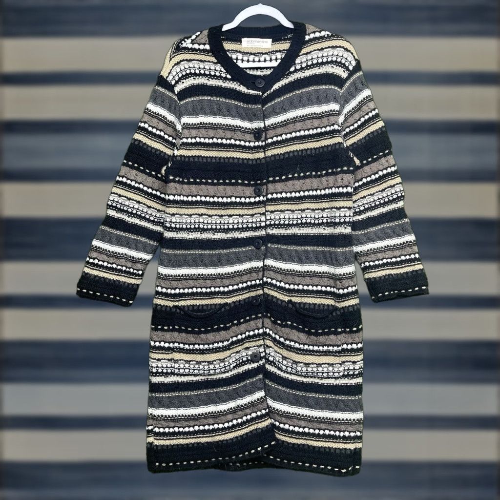 Anthropologie Anthropologie Sweater Cardigan Striped 3D Knit Long Sleeve Round Neck Black Button Pockets Bohemian Classic All Seasons Winter Fall Womens Size S / US 4 / IT 40 - 1 Thumbnail