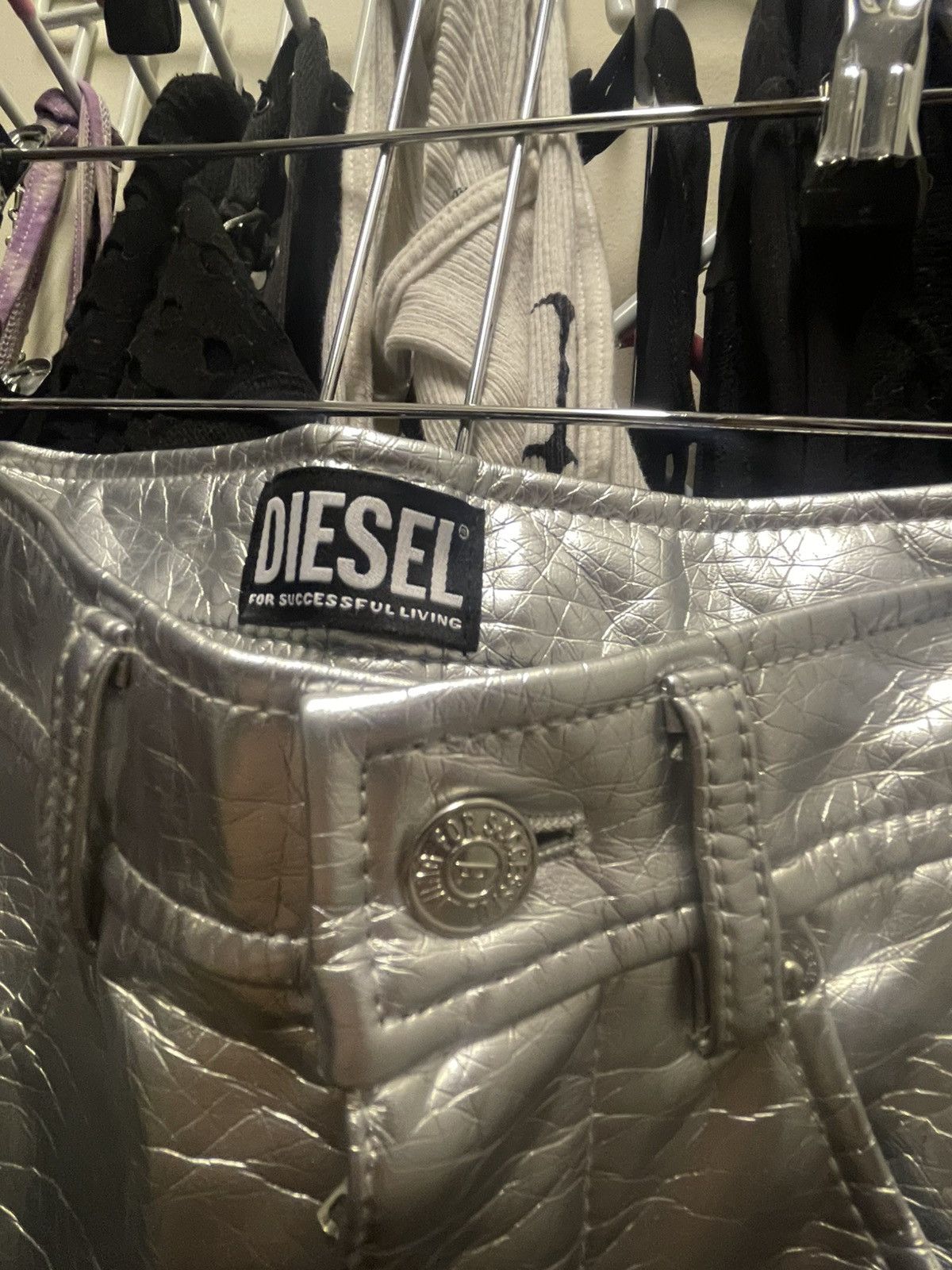 Diesel Diesel Metallic Silver Straight Leg Pants Size 25" / US 0 / IT 36 - 2 Thumbnail