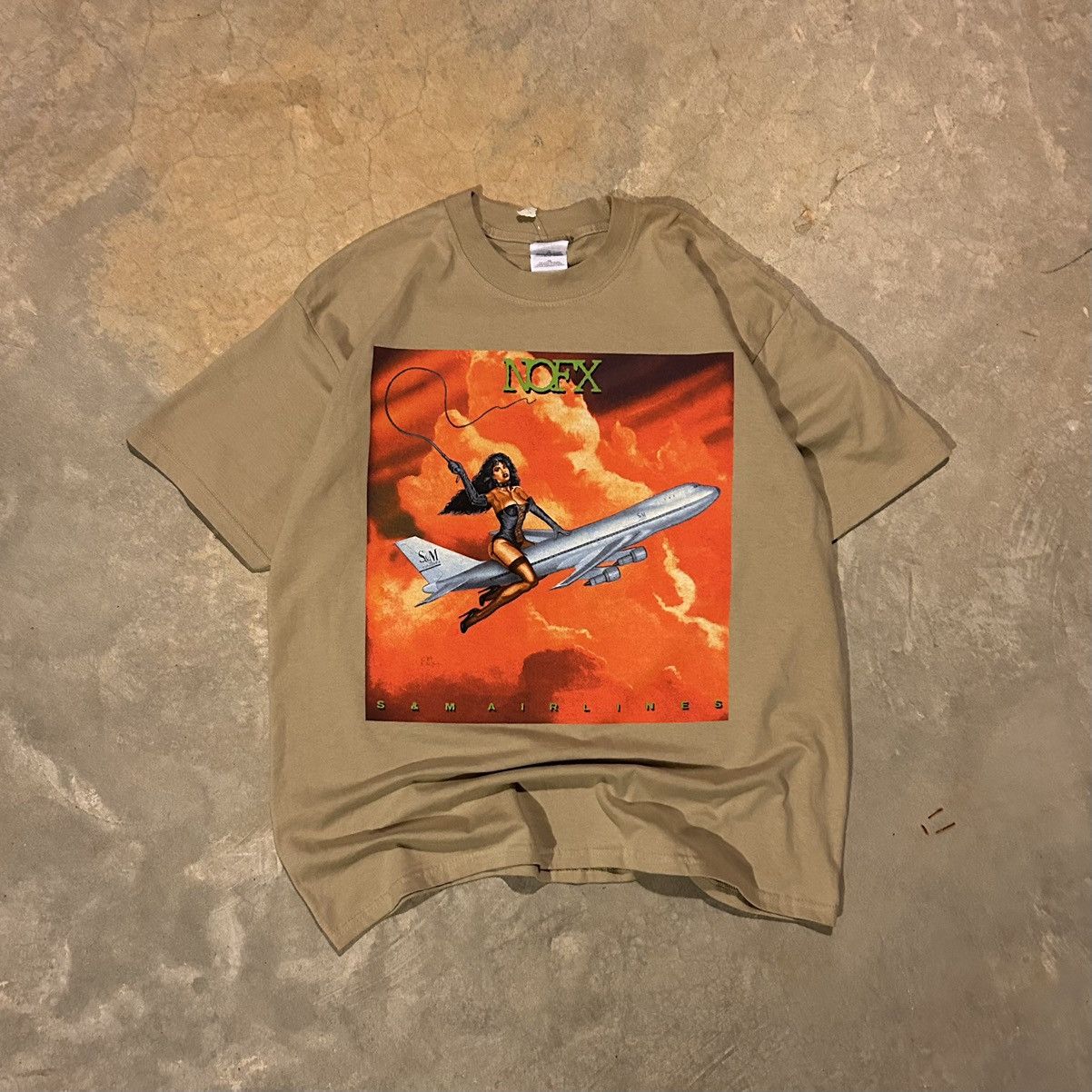 image of Band Tees x Vintage Crazy Vintage 90's Nofx S&m Airlines Band Tee Epitaph in Tan, Men's (Size XL)