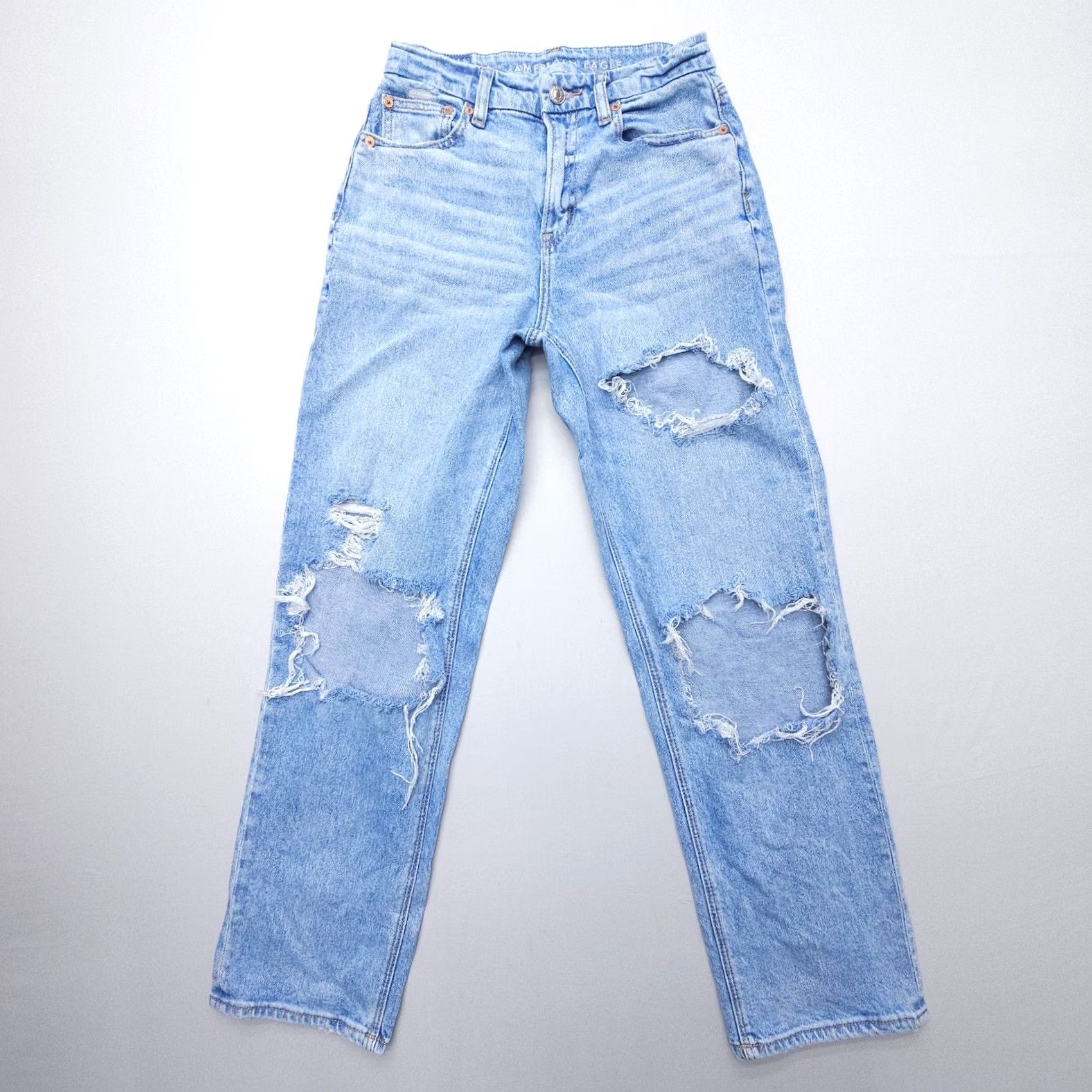 American Eagle Outfitters American Eagle Outfitters Jeans Womens 2 Light Wash Distressed Straight 90s Bohemian Festival Vintage No Size 26" / US 2 / IT 38 - 2 Thumbnail