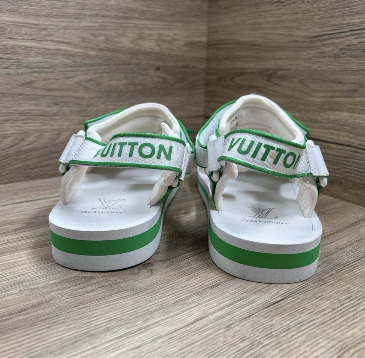 Louis Vuitton LV Panama White & Green Damier Sandals J41 Size US 8 / EU 41 - 4 Thumbnail