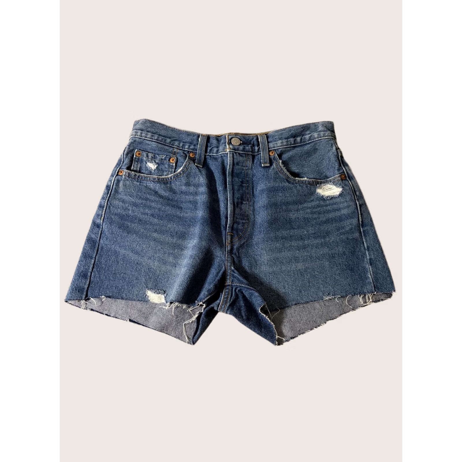 Levi's Levi's 501 Bermuda Shorts Women’s Large Blue Denim Distressed Cutoff Button Fly Size 36" / US 14 / IT 50 - 1 Thumbnail