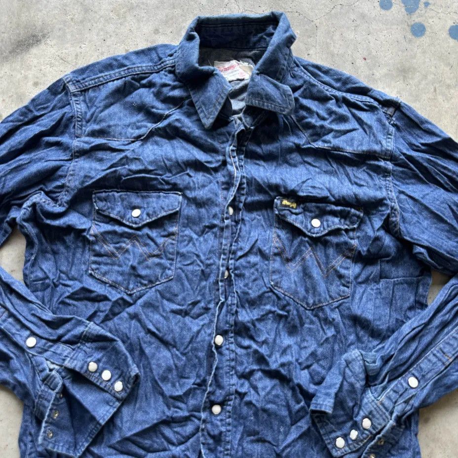 Wrangler Vintage 70s Wrangler Denim Pearl Snap Western Button Shirt Size US M / EU 48-50 / 2 - 3 Thumbnail