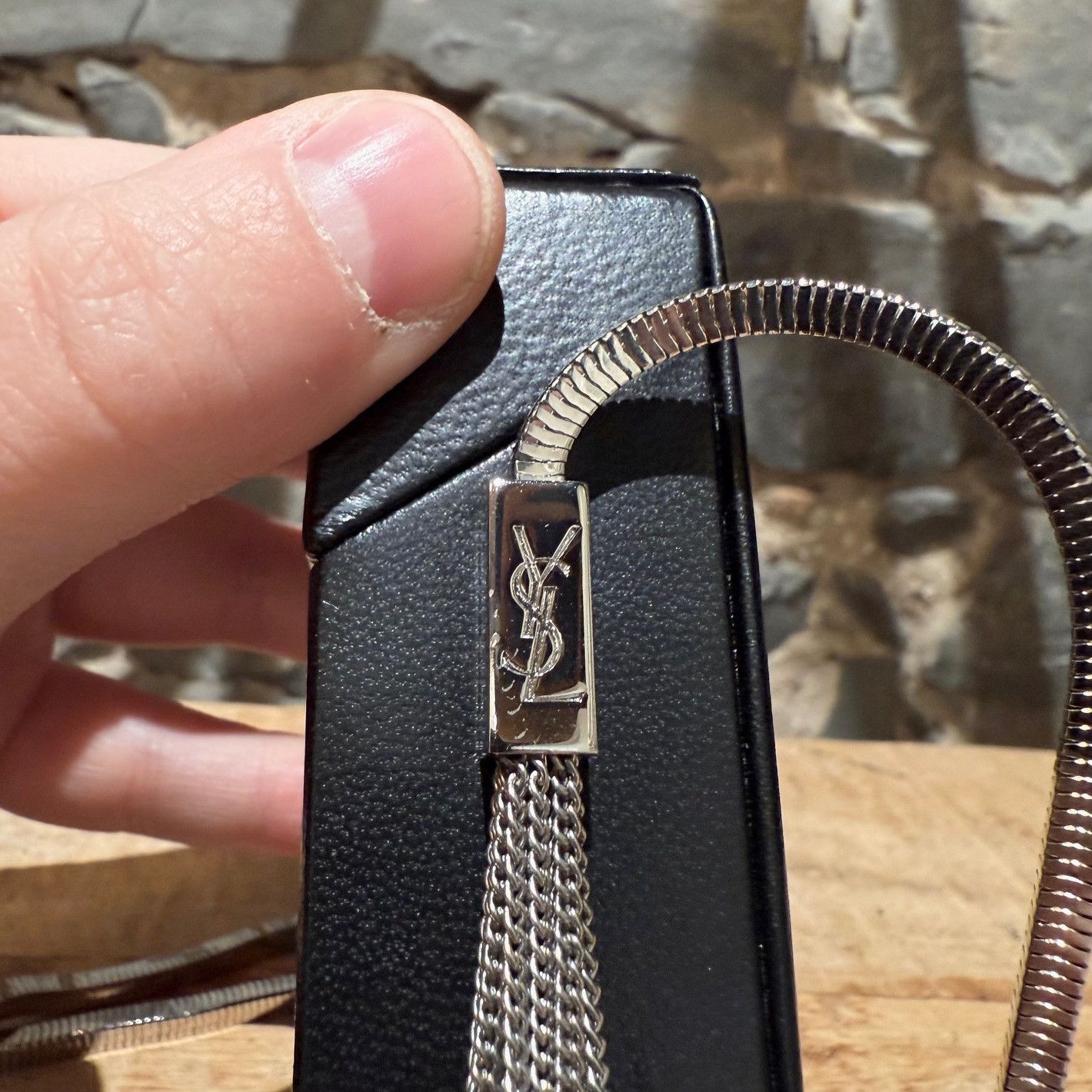 Saint Laurent Paris Saint Laurent Black Leather Smoking Box Chain Minaudiere Bag Size ONE SIZE - 11 Thumbnail
