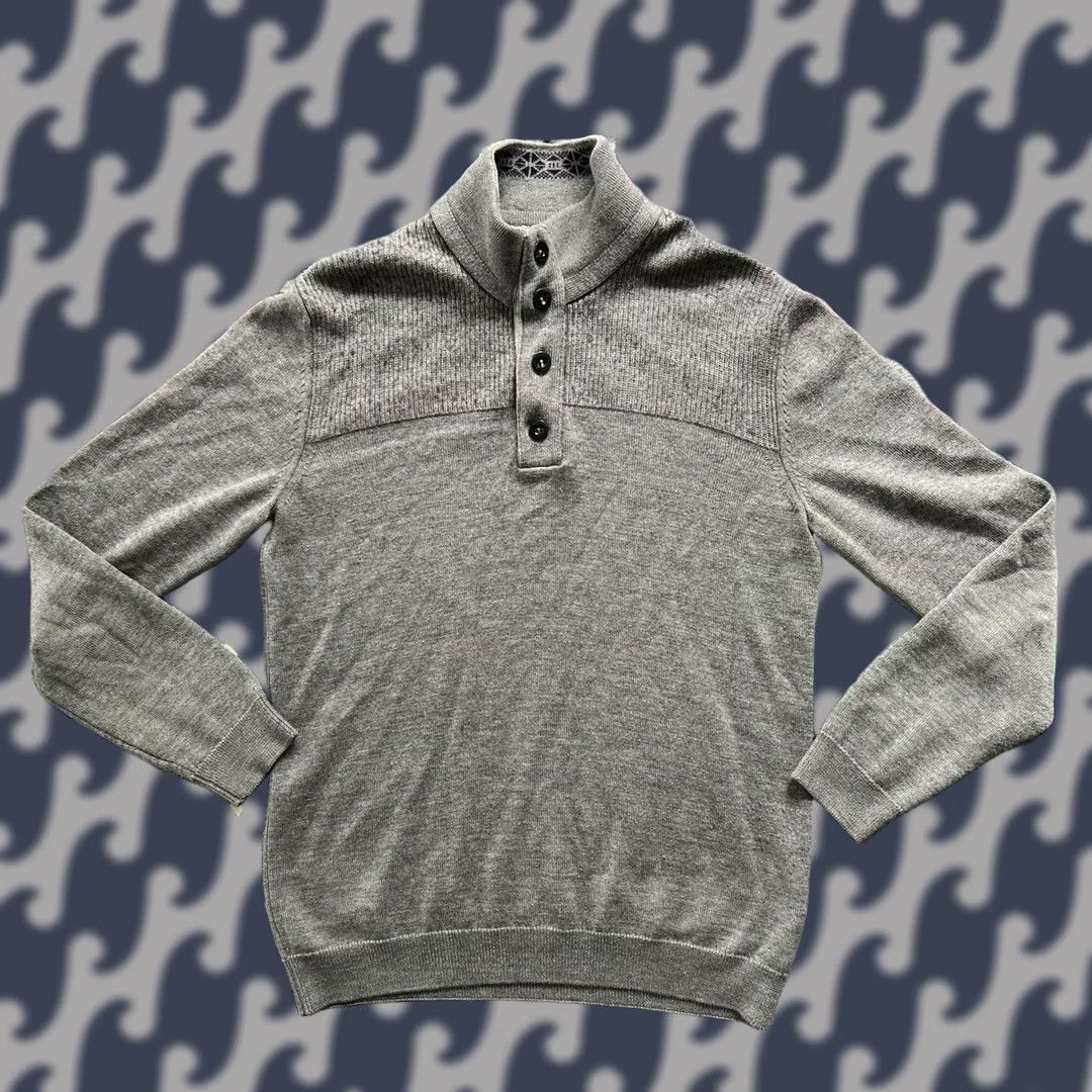 Hugo Boss HUGO BOSS Wool Sweater Mens Large Gray 1/4 Button Pullover C8 Size US L / EU 52-54 / 3 - 1 Thumbnail