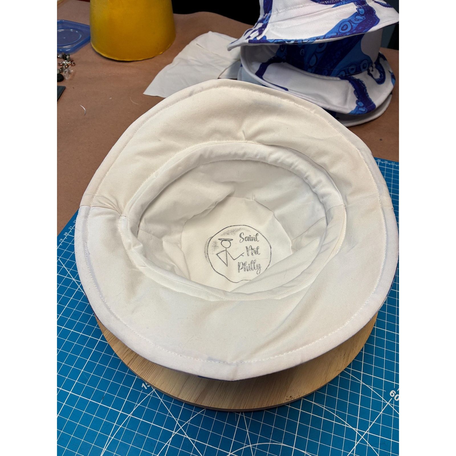 Other Upcycled Coastal Bucket Hat – Blue & White Octopus Print, Size ONE SIZE - 13 Thumbnail