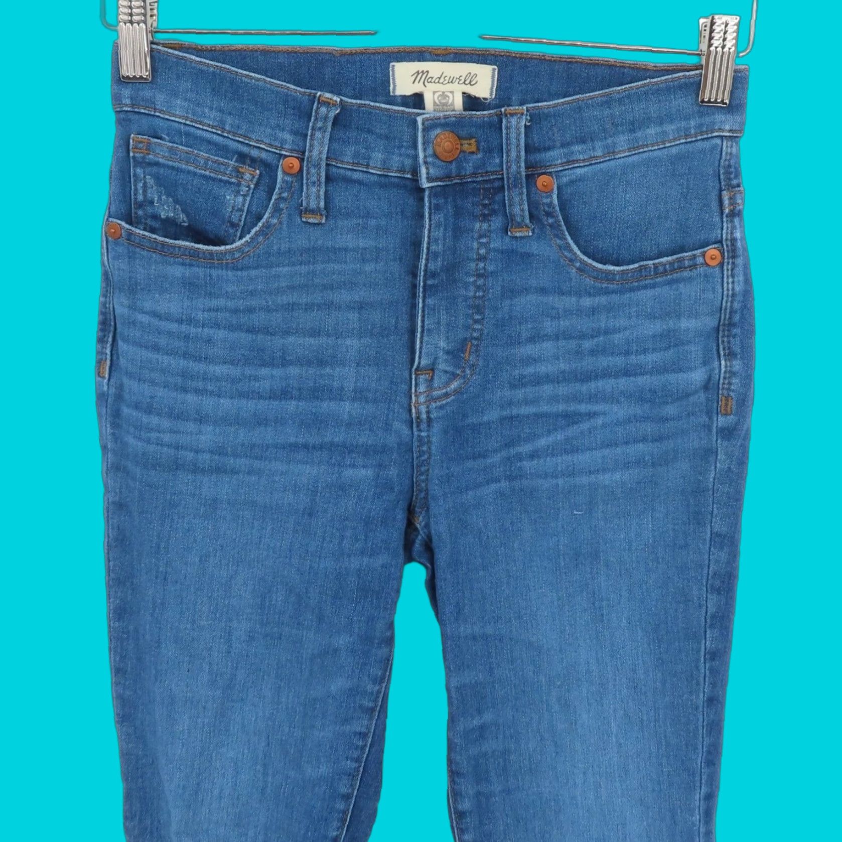 Madewell Madewell Womens Jeans 25 High Rise Skinny Crop Denim Blue Distressed 5-Pocket Size 42" / US 20 - 1 Thumbnail