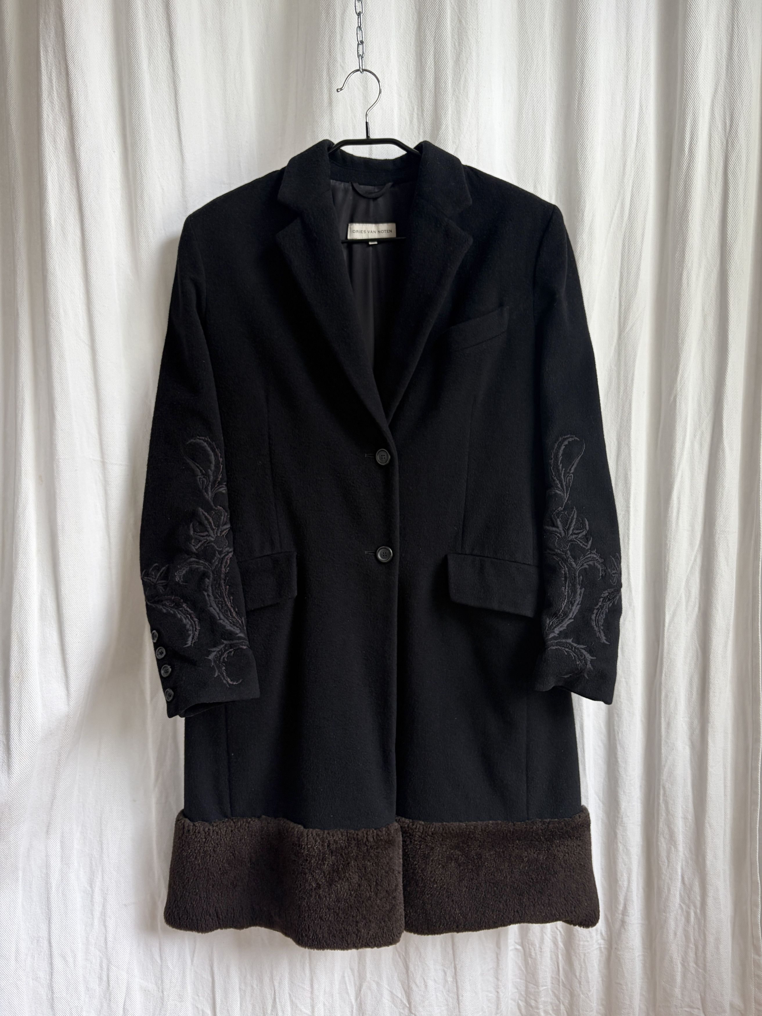 Dries Van Noten AW98 Embroidered Wool Coat w/ Fur Trim Size XS / US 0-2 / IT 36-38 - 1 Thumbnail
