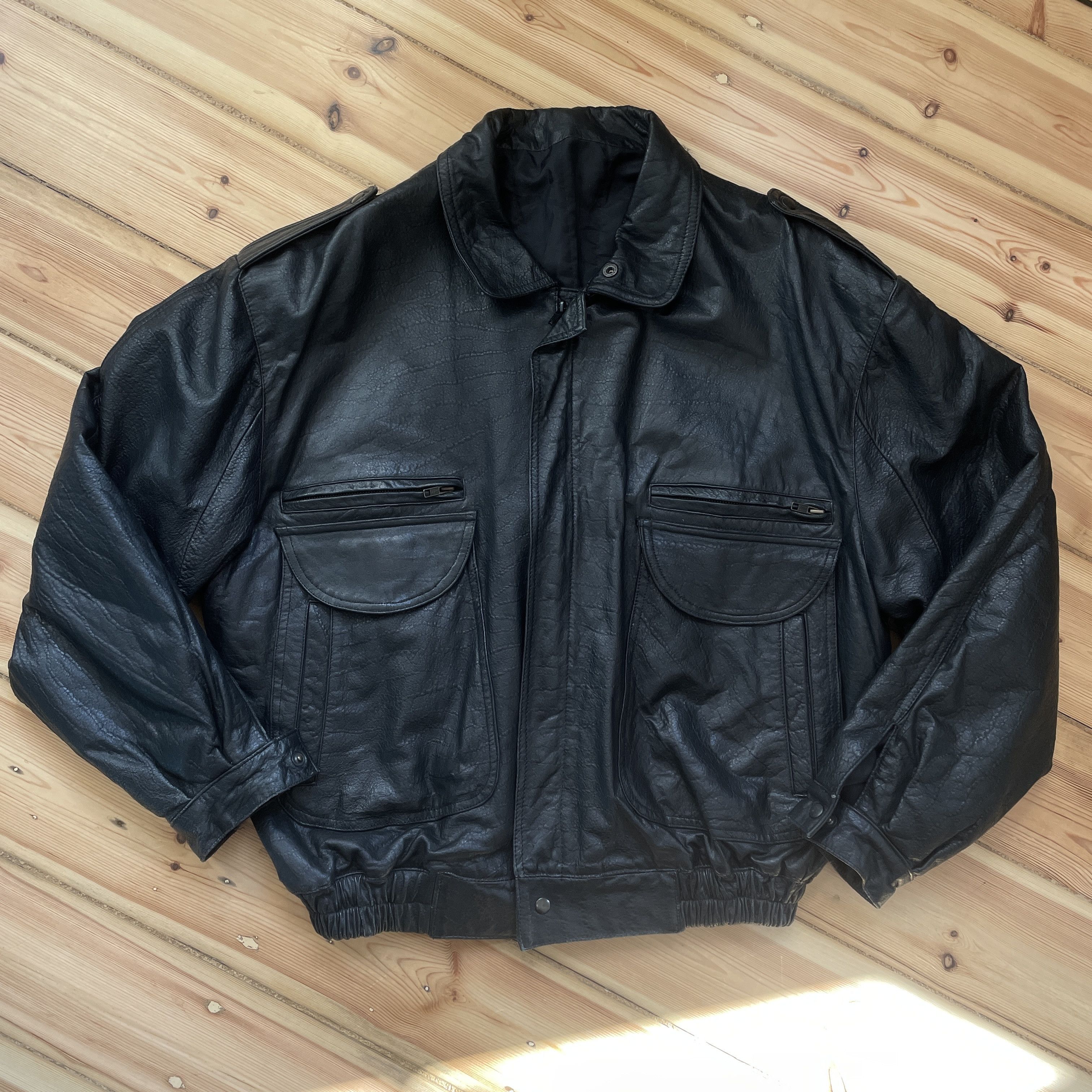 Other Vintage Black Leather Bomber Jacket Boxy Fit, Unisex Size US M / EU 48-50 / 2 - 1 Thumbnail