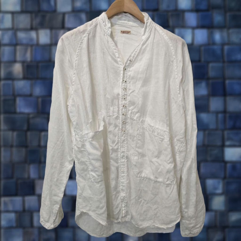Kapital KAPITAL Shirt XL White Cotton Band-collar Long Sleeve Button-Up Mens with 4 Pockets Size US XL / EU 56 / 4 - 1 Thumbnail