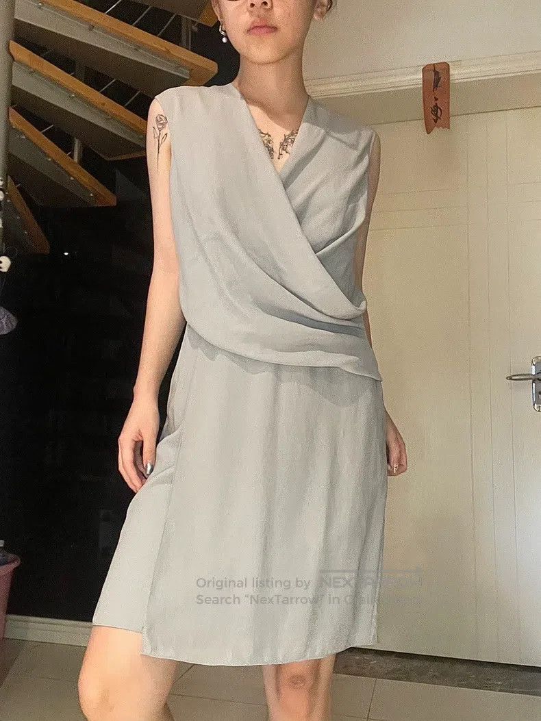 Helmut Lang Helmut Lang Light Grey Asymmetric Cowl Neck Dress Size S / US 4 / IT 40 - 1 Thumbnail