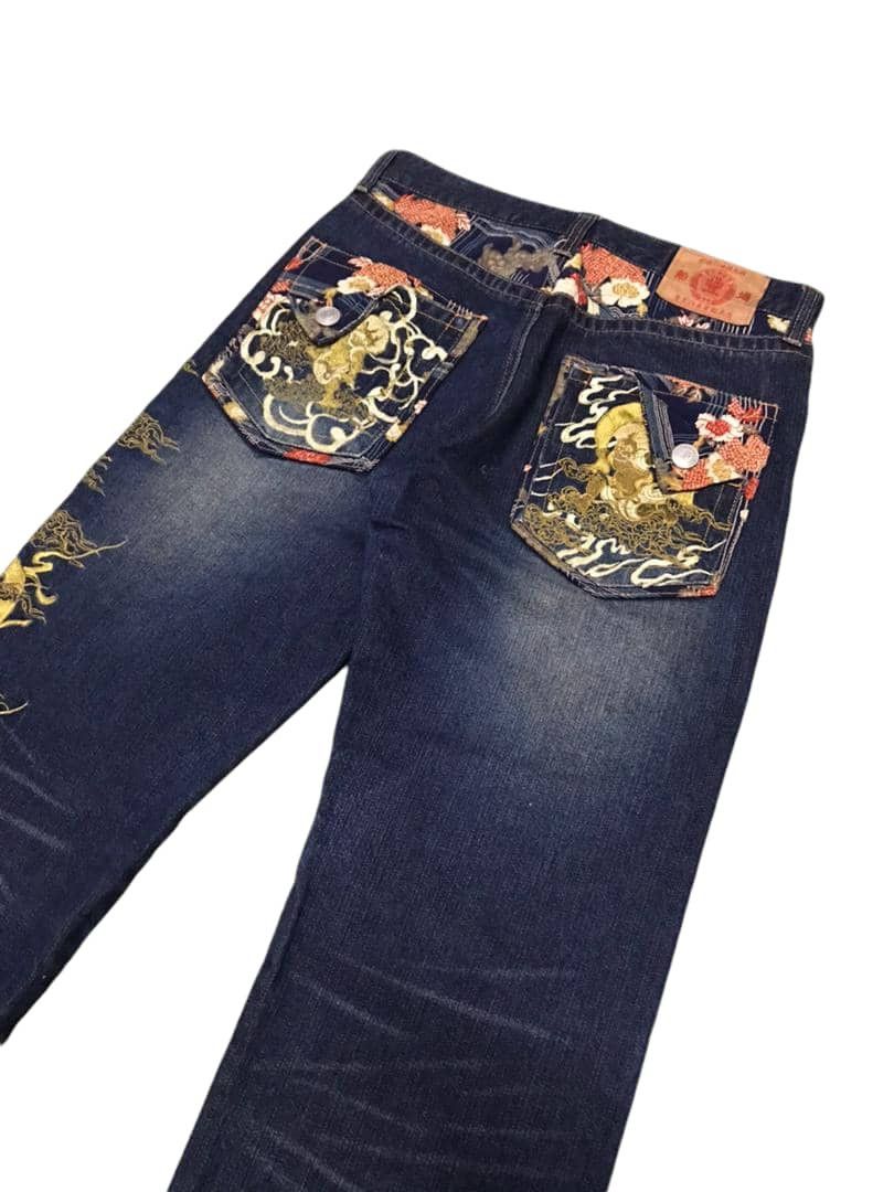 Japanese Brand Crazy🔥🔥 Japanese Motive Sukajan Gold Evil Embroidery Jeans Size US 32 / EU 48 - 15 Thumbnail