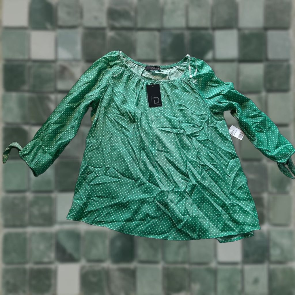 FRED Fred David Women Shirt Polka Dot Green White 3/4 Sleeve Stretch Collar L Large Casual Modern Vintage: No (adjusted title) Size L / US 10 / IT 46 - 1 Thumbnail