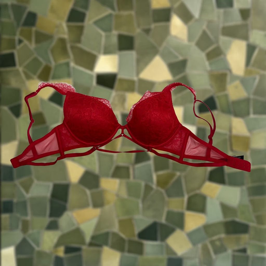 Victoria's Secret Victoria's Secret Bra 32D Very Sexy Lightly Lined Plunge Red Lacy Strappy Womens Cup D Push Up Size ONE SIZE - 1 Thumbnail