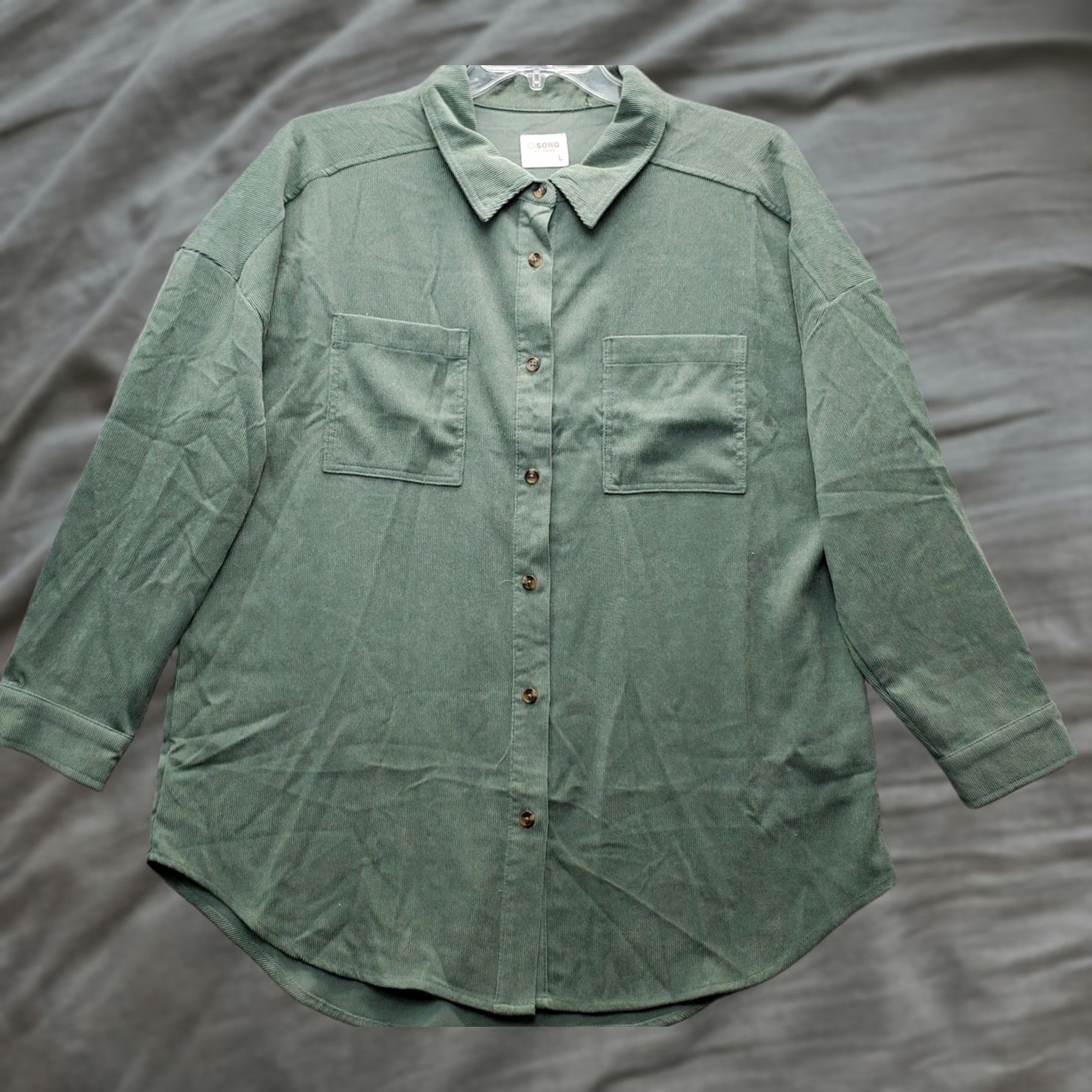 Vintage Cisono Outerwear Shirt Womens L Green Collared Button-Down Stretch Pocketed Casual Shirt Size L / US 10 / IT 46 - 1 Thumbnail