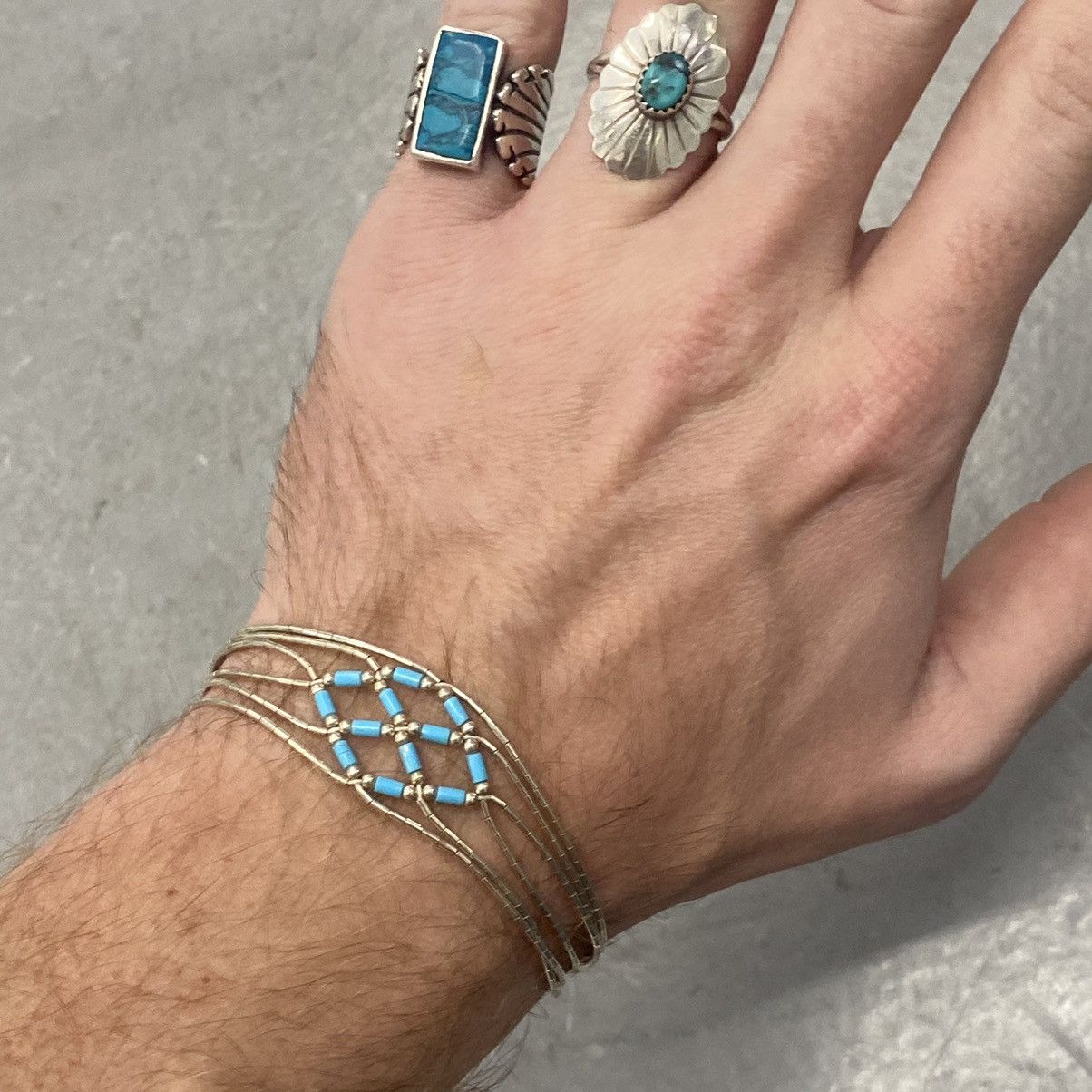 Kapital × Vintage Vtg 60s 70s Navajo Liquid Silver Sterling Turquoise Bracelet Size ONE SIZE - 6 Thumbnail