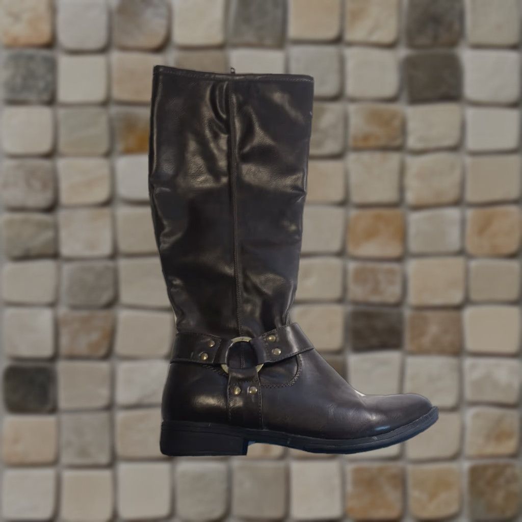 Vintage Womens UNR8ED Elizabeth Boots Knee High Brown Faux Leather SZ 8.5 Zipper Buckle Lined Vintage No Womens Brown Boots Elizabeth 8.5 Size US 9 / IT 39 - 1 Thumbnail