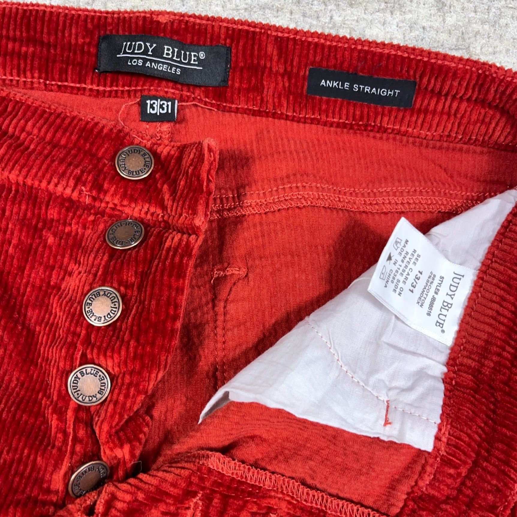 Vintage Judy Blue Jeans Women 13 31 Ankle Straight Red Corduroy Pants Button Fly Cords Size 34" / US 12 / IT 48 - 4 Thumbnail