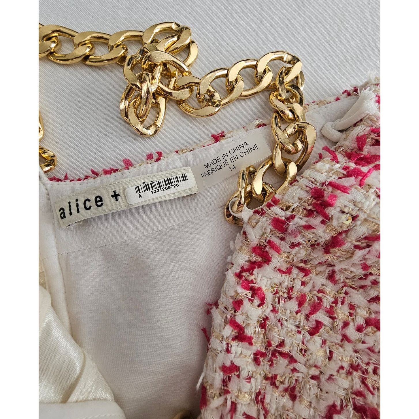 Alice + Olivia Alice +Olivia Cristi Pink Tweed Chain Bustier Crop Top 14 Size XL / US 12-14 / IT 48-50 - 10 Thumbnail